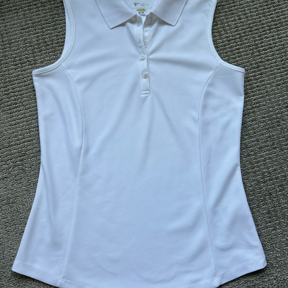 Greg Norman Collection White Sleeveless Fitted Golf Shirt